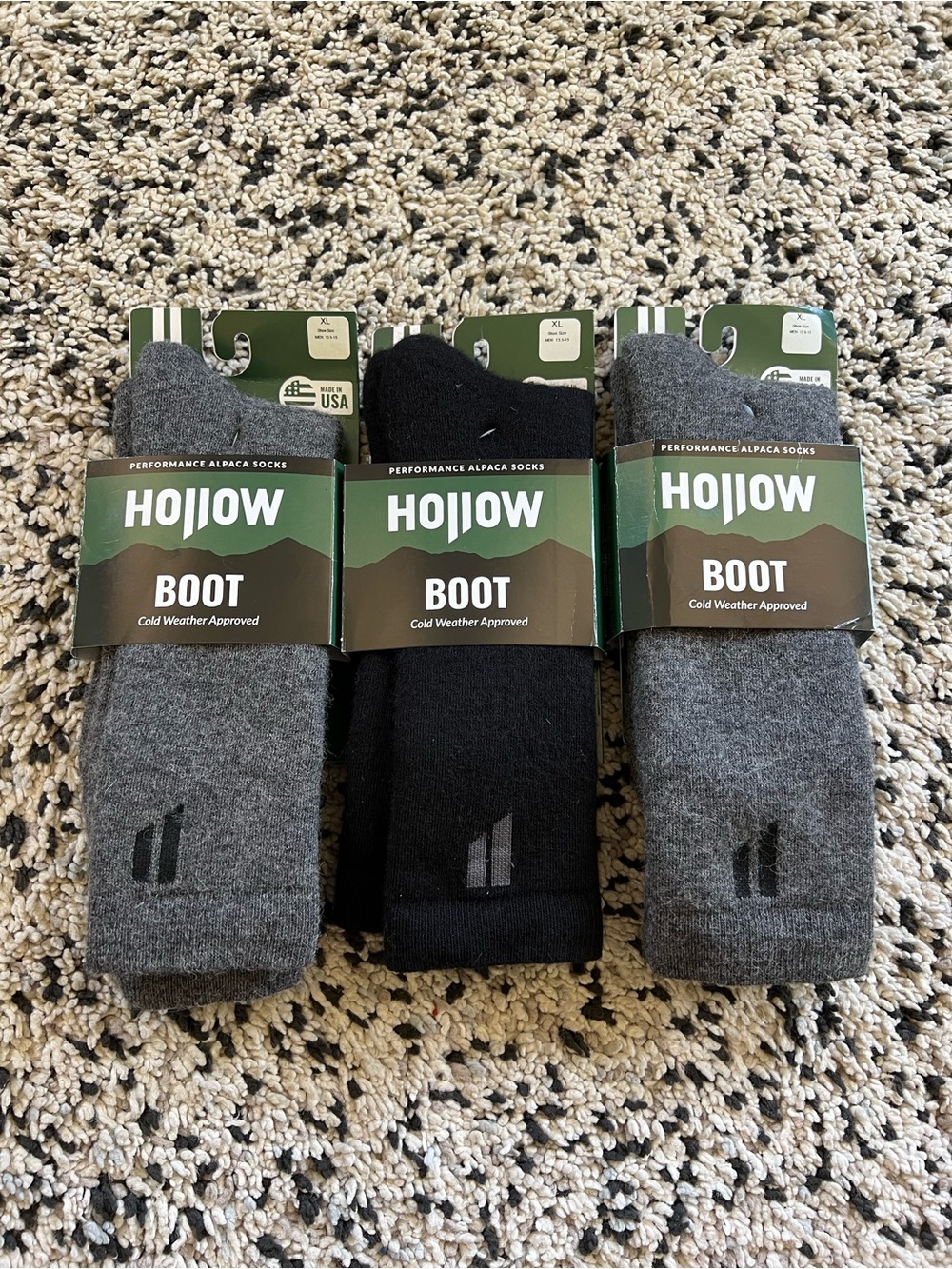 Hollow Alpaca Socks Boot Lot of 3 Pair Grey Black Size XL